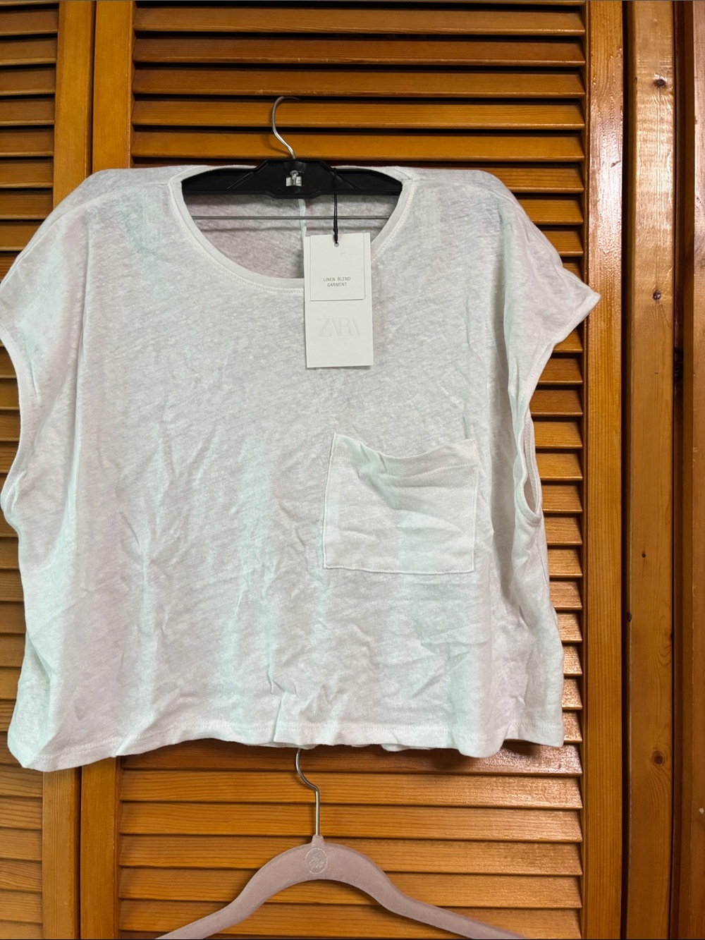 ZARA White Linen-Blend Cropped Pocket Top length 20” pit to pit 23”